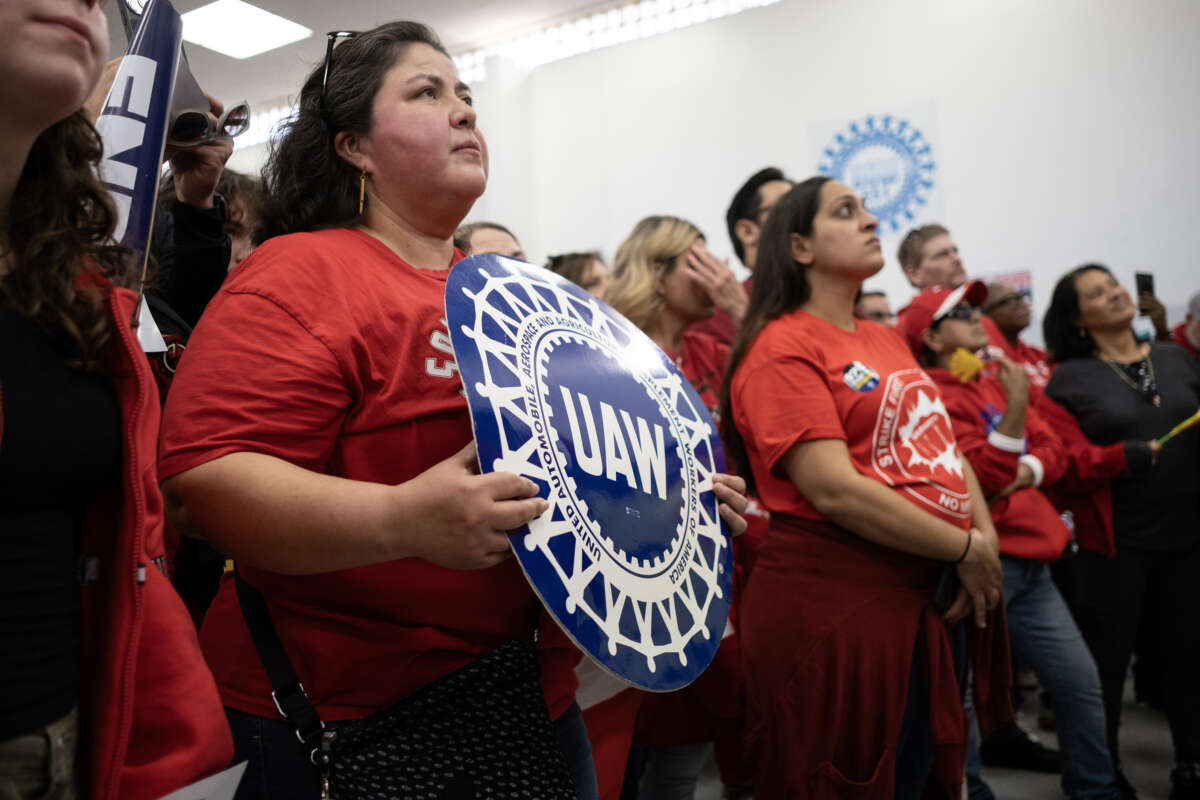 UAW members attend a rally in support of the labor union strike at the UAW Local 551 hall on October 7, 2023, in Chicago, Illinois.