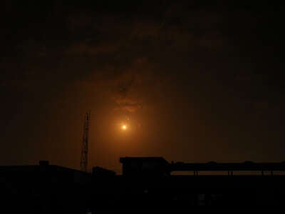 Missiles are seen in the skies of Gaza City following the attack from Iran, in Gaza, on April 14, 2024.