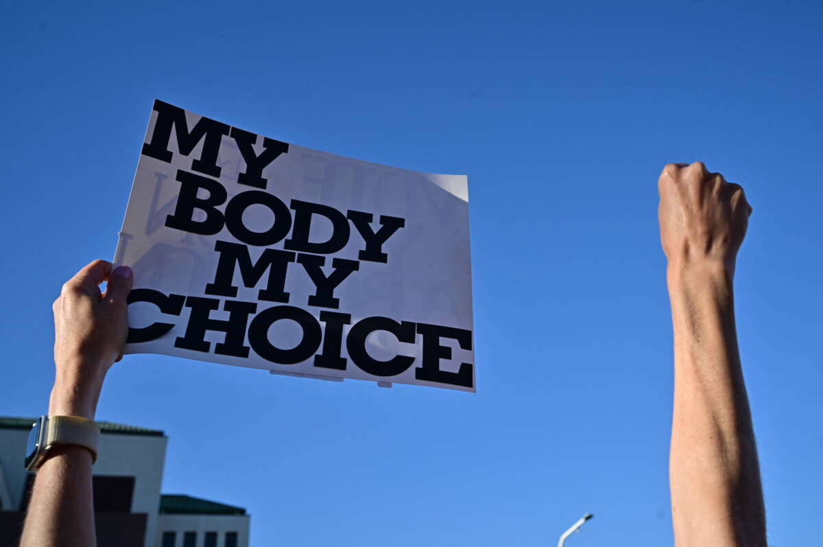 Pro-abortion rights demonstrators rally in Scottsdale, Arizona on April 15, 2024.