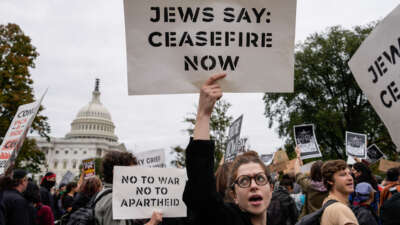Demonstrators rally to demand a cease-fire against Palestinians in Gaza on Independence Avenue near the U.S. Capitol on October 18, 2023, in Washington, D.C.