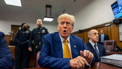 Former President Donald Trump attends his trial for allegedly covering up hush money payments at Manhattan Criminal Court on May 2, 2024, in New York City.