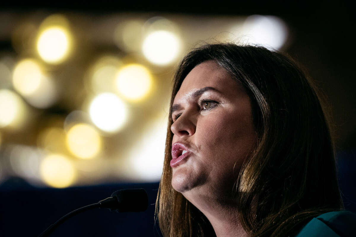Sarah Huckabee Sanders, then-nominee for governor of Arkansas, speaks during the America First Agenda Summit, at the Marriott Marquis Hotel on July 26, 2022m in Washington, D,C.