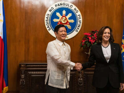 U.S. Vice President Kamala Harris (right) meets with the president of the Philippines, Ferdinand "Bongbong" Marcos Jr., at Malacanang Palace in Manila on November 21, 2022.