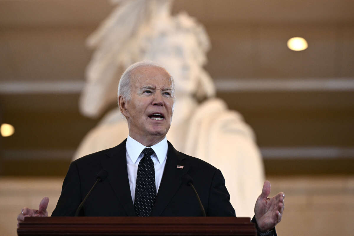 President Joe Biden speaks at the annual Days of Remembrance ceremony for Holocaust survivors at the U.S. Capitol in Washington, D.C., on May 7, 2024.