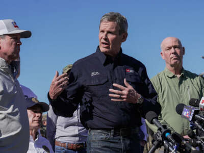 Tennessee Gov. Bill Lee joins fellow governors for a press conference along the Rio Grande at the U.S.-Mexico border to discuss Operation Lone Star and border concerns on February 4, 2024, in Eagle Pass, Texas.