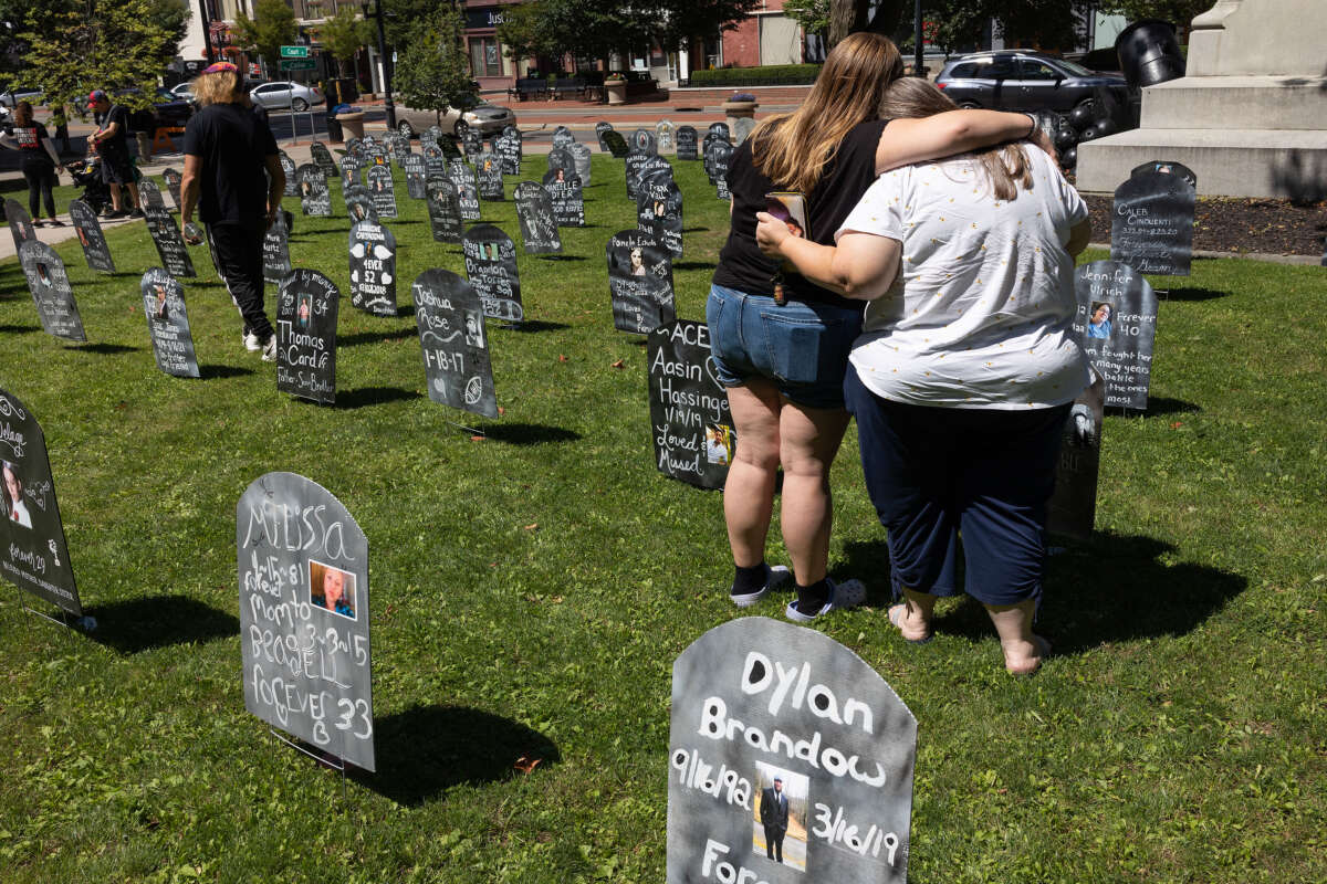 Friends and family members of people who have died from overdoses in Broome County gather for an annual memorial, August 19, 2023, in downtown Binghamton, New York.