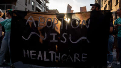 Demonstrators march during a protest for abortion rights on June 24, 2022, in New York City.