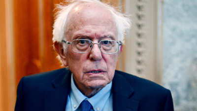 Bernie Sanders stares directly into the camera