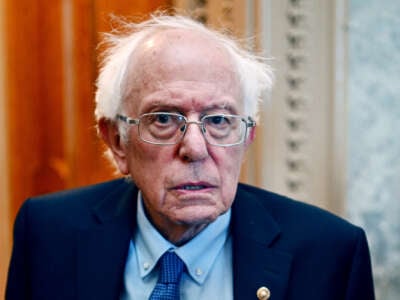 Bernie Sanders stares directly into the camera
