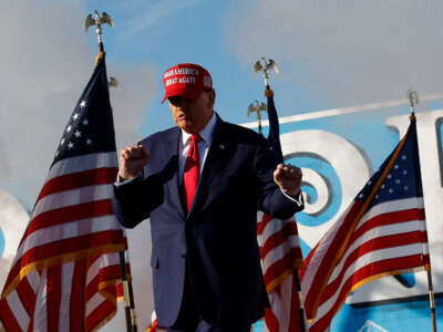 Former President Donald Trump arrives for his campaign rally in Wildwood Beach on May 11, 2024, in Wildwood, New Jersey.