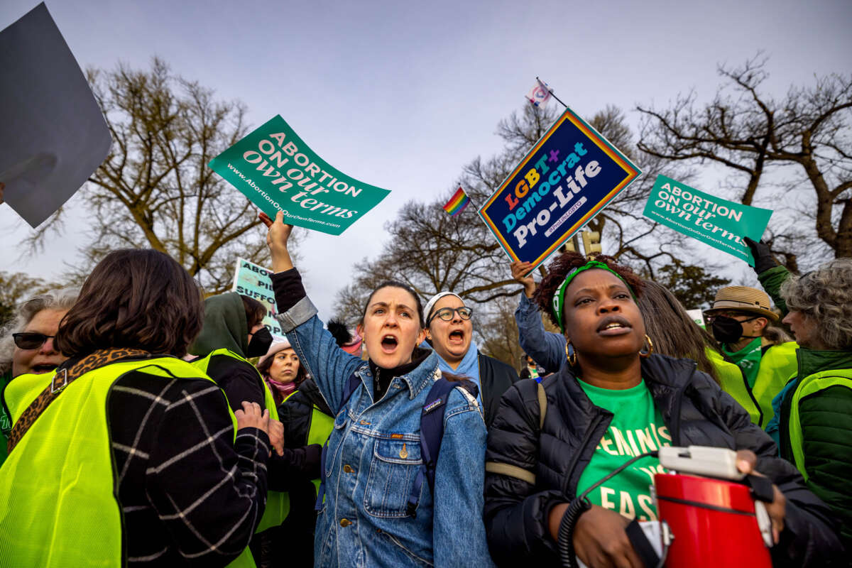 Demonstrators protest for reproductive rights outside the U.S. Supreme Court on March 26, 2024, in Washington, D.C.