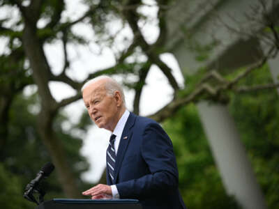 President Joe Biden speaks in the Rose Garden of the White House in Washington, D.C., on May 14, 2024.
