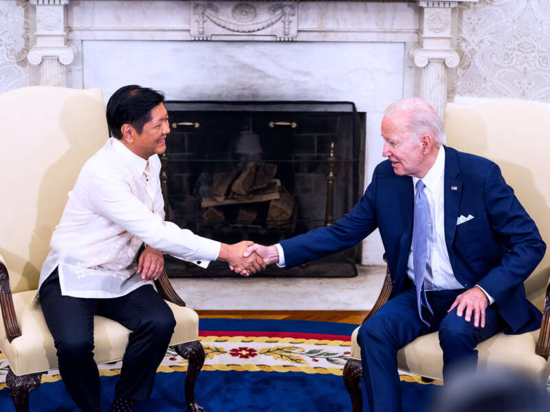 Joe Biden and President of the Republic of the Philippines Ferdinand R. Marcos Jr. shake hands