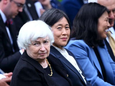 Janet Yellen looks askanse at something out of frame