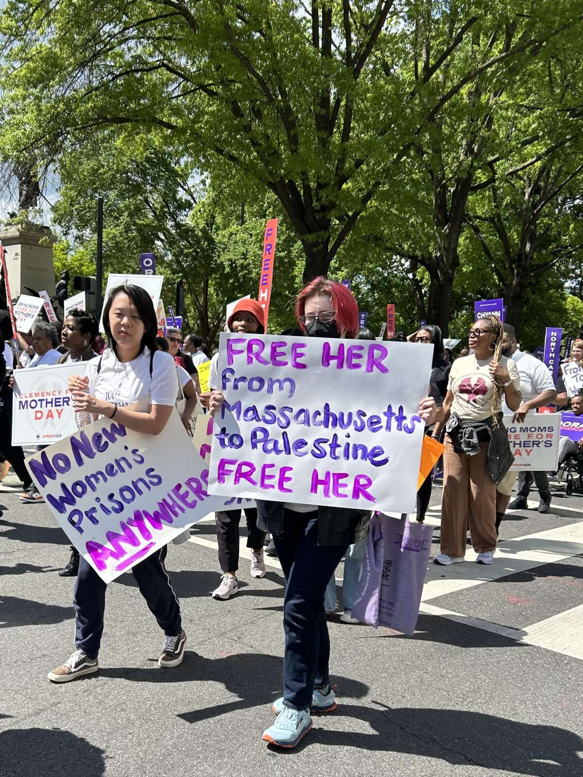Massachusetts advocates march to Freedom Plaza.