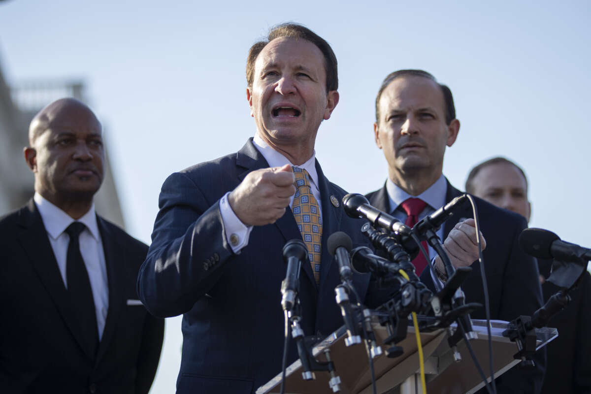 Indiana Attorney General Curtis Hill, Louisiana Attorney General Jeff Landry and South Carolina Attorney General Alan Wilson speak during a press conference to discuss the impeachment trial at the U.S. Capitol on January 22, 2020 in Washington, DC.