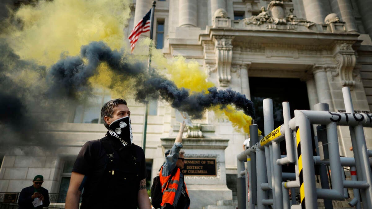 Demonstrators rally outside the offices of the mayor and city council of the District of Columbia to protest against PROJECTpipes and demand a shift to renewable sources of energy on June 9, 2023, in Washington, D.C.