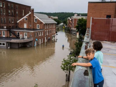 Children observe flooding in Vermont