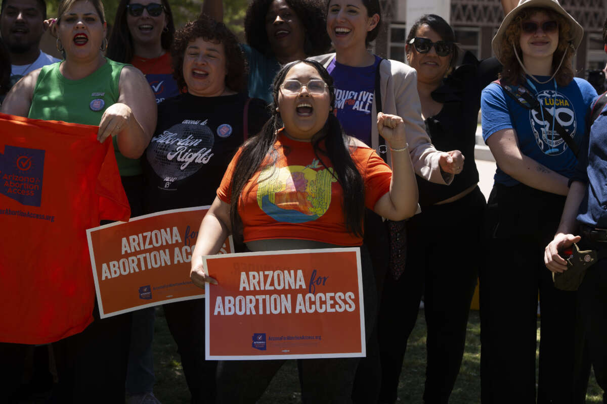 Arizona for Abortion Access, the ballot initiative to enshrine abortion rights in the Arizona State Constitution, holds a press conference and protest on April 17, 2024, in Phoenix, Arizona.