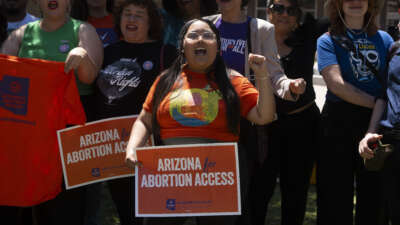 Arizona for Abortion Access, the ballot initiative to enshrine abortion rights in the Arizona State Constitution, holds a press conference and protest on April 17, 2024, in Phoenix, Arizona.