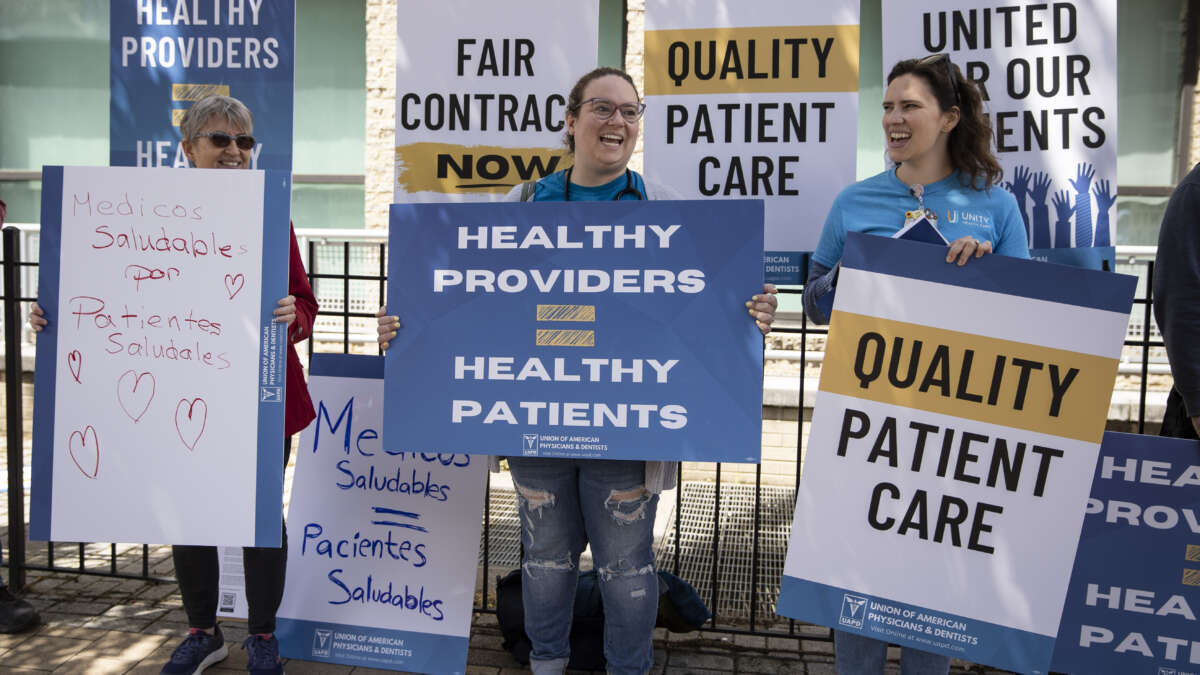 Health care workers at rally