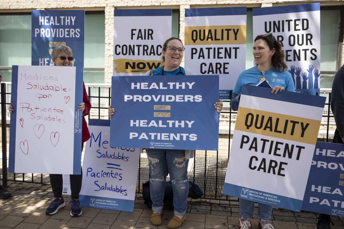 Health care workers at rally