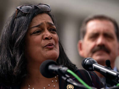 Rep. Pramila Jayapal speaks during a Congressional Progressive Caucus news conference at the Capitol on May 16, 2024, in Washington, D.C.