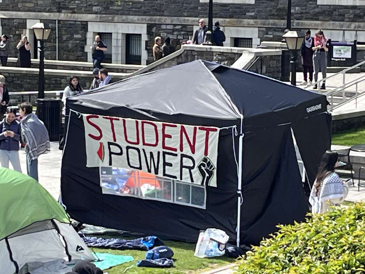 One of many tents set up on the grounds of the student organized Gaza Solidarity Encampment, City College of New York, April 25-30, 2024.