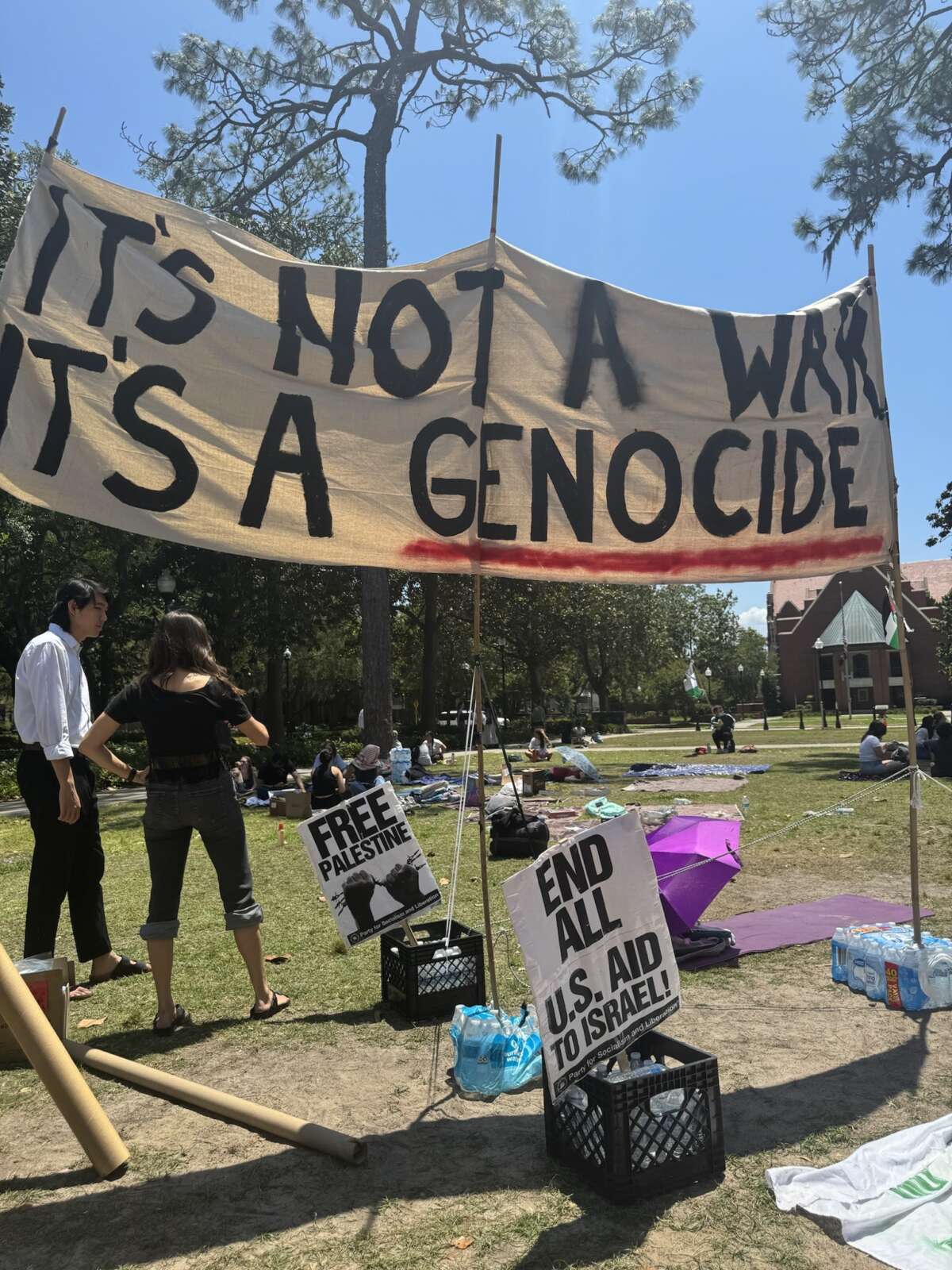 Students rally at the University of Florida on April 24 to demand an end to the genocide in Gaza.