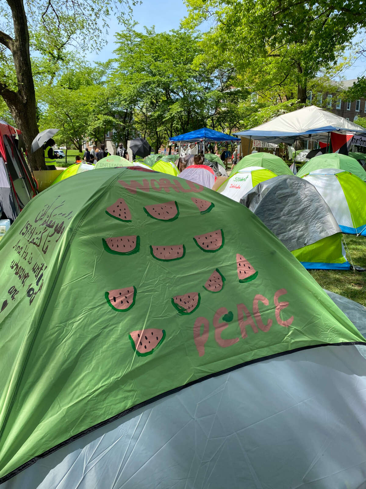 Rutgers University students hold an encampment on the New Brunswick, New Jersey campus. 