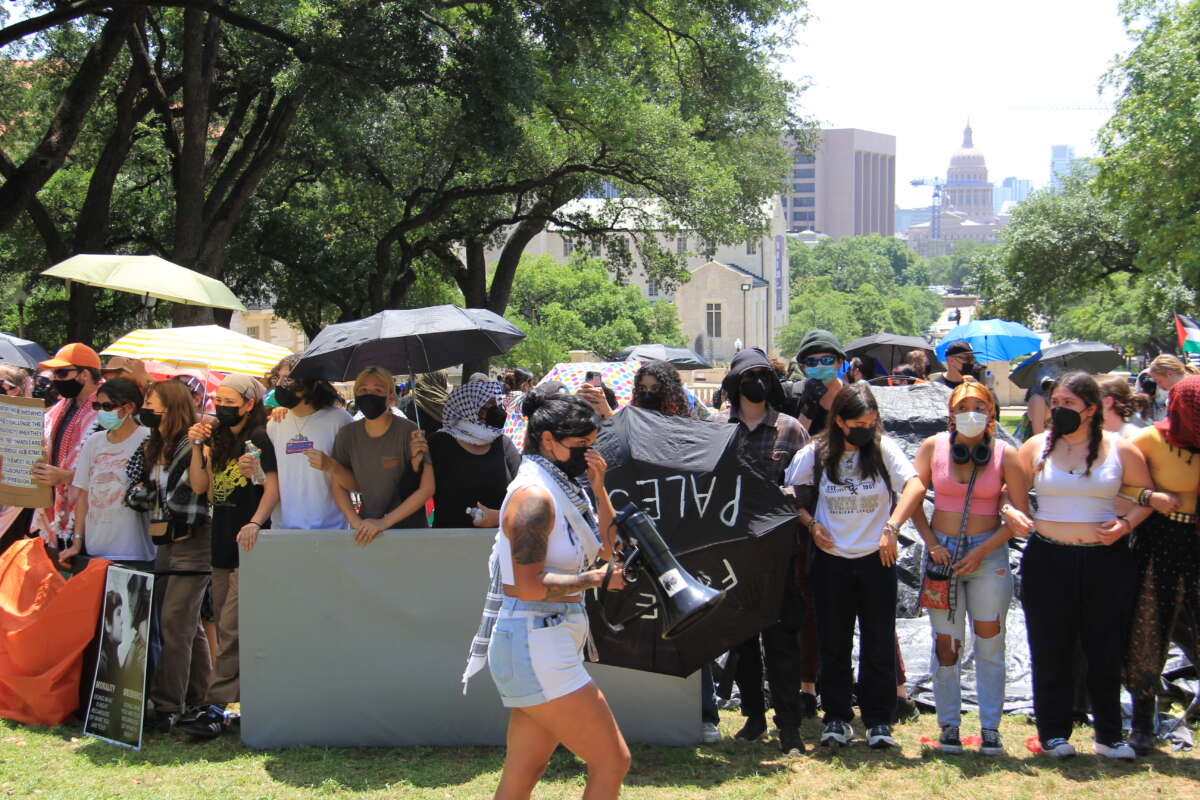 Police arrested at least 79 people after student and area organizers launched an impromptu encampment on the South Lawn of the University of Texas at Austin on April 29 in solidarity with Palestinians in Gaza and student encampments elsewhere across the country.