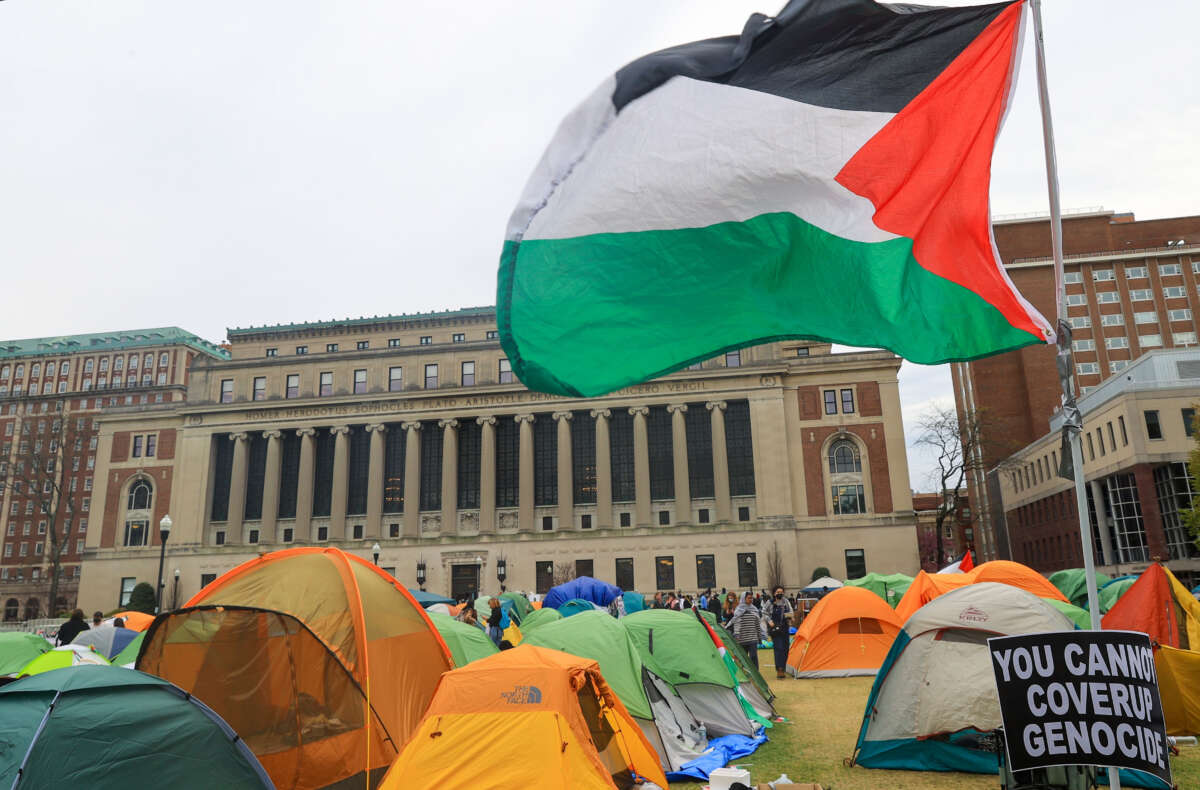 Pro-Palestinian student protesters continue demonstrations during the second week of the Gaza Solidarity Encampment at Columbia University in New York, on April 27, 2024.