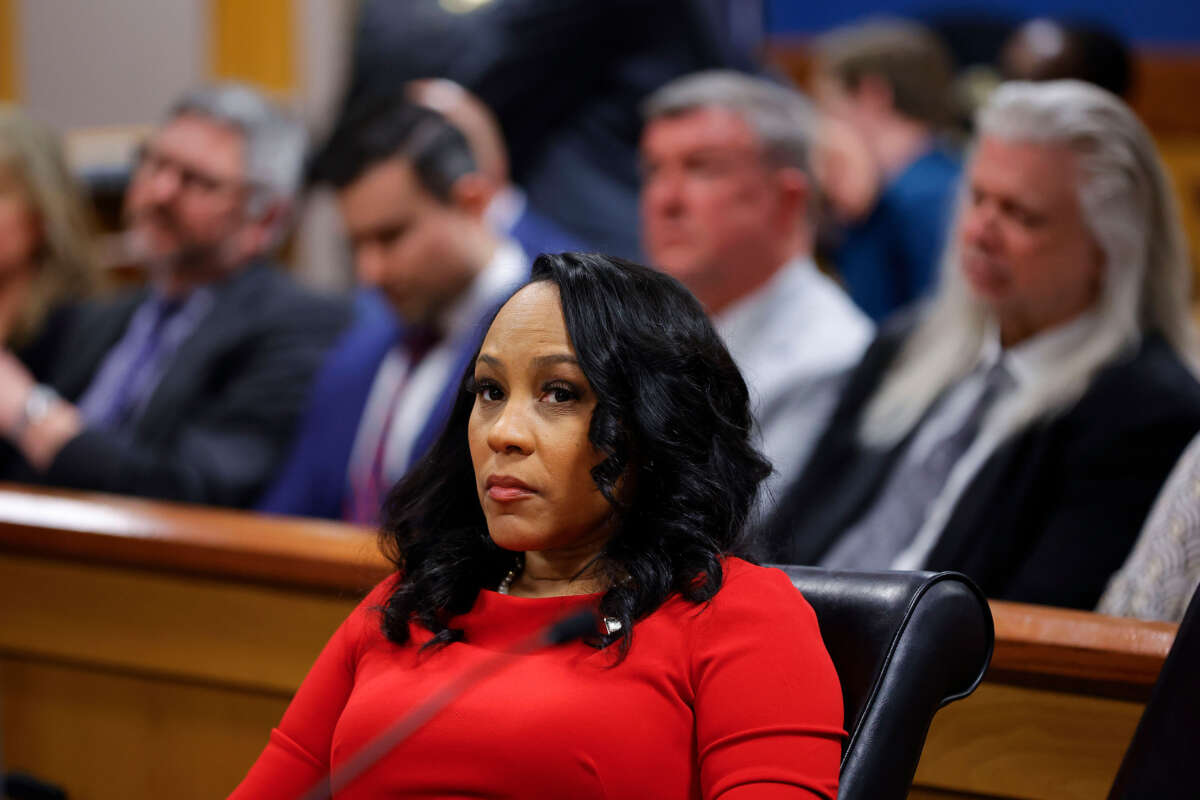 Fulton County District Attorney Fani Willis looks on during a hearing in the case of the State of Georgia v. Donald John Trump at the Fulton County Courthouse on March 1, 2024, in Atlanta, Georgia.