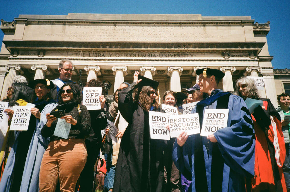 On April 22, Columbia faculty stage a walkout attended by hundreds of students to protest the NYPD’s presence on campus after the first round of arrests.