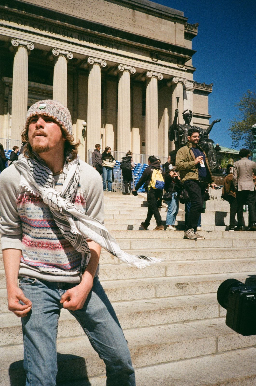Student activist IAM clay, who would later be arrested from inside the occupied Hamilton Hall, is pictured at a faculty walkout on Columbia’s campus.