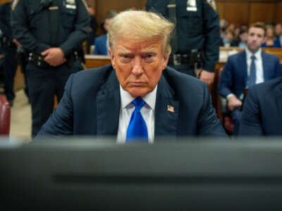Former President Donald Trump appears in court for his hush money trial at Manhattan Criminal Court on May 30, 2024, in New York City.