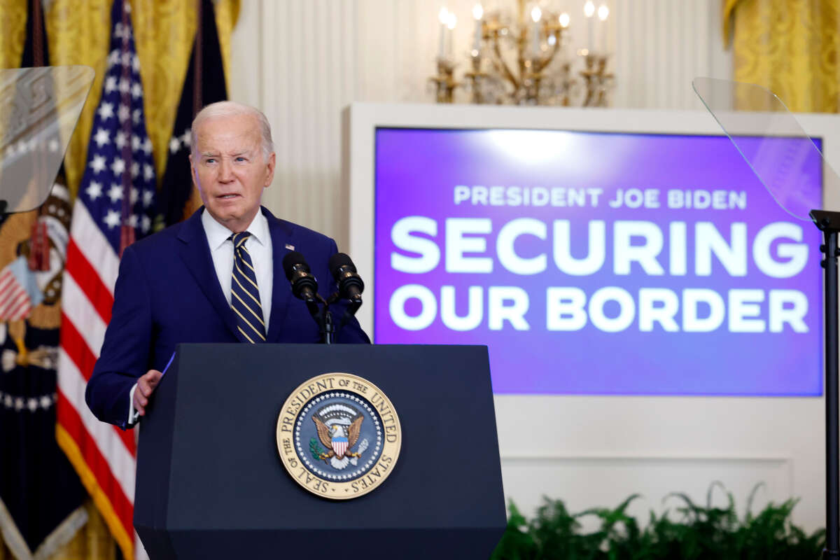 President Joe Biden delivers remarks on an executive order limiting asylum in the East Room of the White House on June 4, 2024, in Washington, D.C.