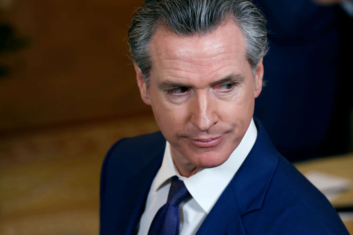 California Gov. Gavin Newsom attends an event with fellow governors in the East Room of the White House on February 23, 2024, in Washington, D.C.
