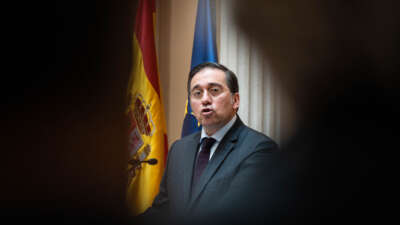 The minister of Foreign Affairs, European Union and Cooperation, José Manuel Albares, speaks during a press conference at the Palacio de Viana, on June 6, 2024, in Madrid, Spain.