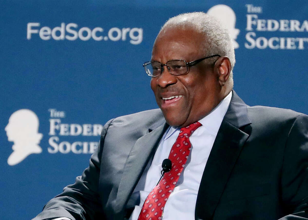 Supreme Court Justice Clarence Thomas speaks during the Florida Chapters Conference of The Federalist Society at Disney's Yacht and Beach Club Resort in Lake Buena Vista, Florida, on January 31, 2020.