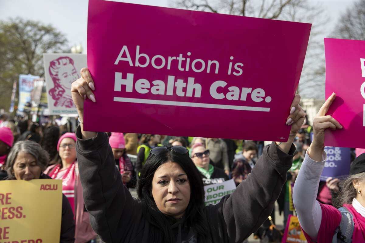 People gather to rally on broad access to the abortion pill outside the U.S. Supreme Court in Washington, D.C., on March 26, 2024.