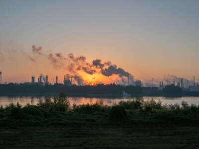 Smoke billows from the many chemical plants in the area of Baton Rouge, Louisiana, on October 12, 2013.