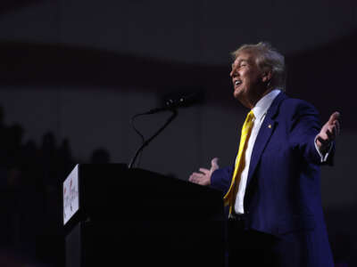 Former President Donald Trump speaks during a Turning Point PAC town hall at Dream City Church on June 6, 2024, in Phoenix, Arizona.