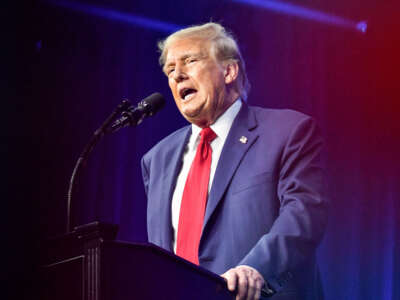 Former President Donald Trump speaks at The People's Convention hosted by Turning Point Action at the Huntington Place in Detroit, Michigan, on June 15, 2024.