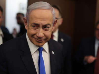 Benjamin Netanyahu, Israel's Prime Minister, arrives for a meeting in Jerusalem, Israel, on April 17, 2024.