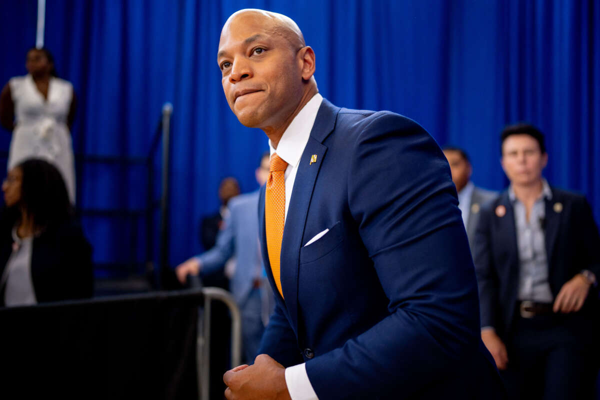 Maryland Gov. Wes Moore goes to greet guests during a campaign event on June 7, 2024, in Landover, Maryland.