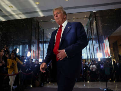 Former President Donald Trump leaves after addressing members of the media at Trump Tower on May 31, 2024, in New York City.
