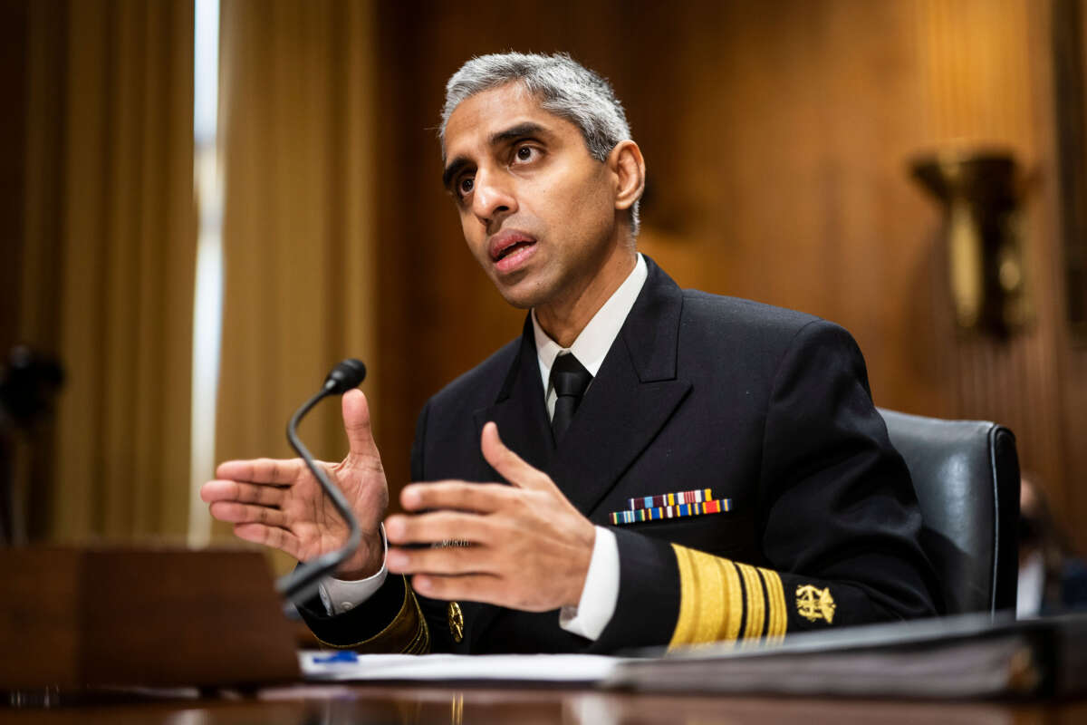 Surgeon General Vivek H. Murthy testifies during a Senate Finance Committee hearing on Capitol Hill on February 8, 2022, in Washington, D.C.