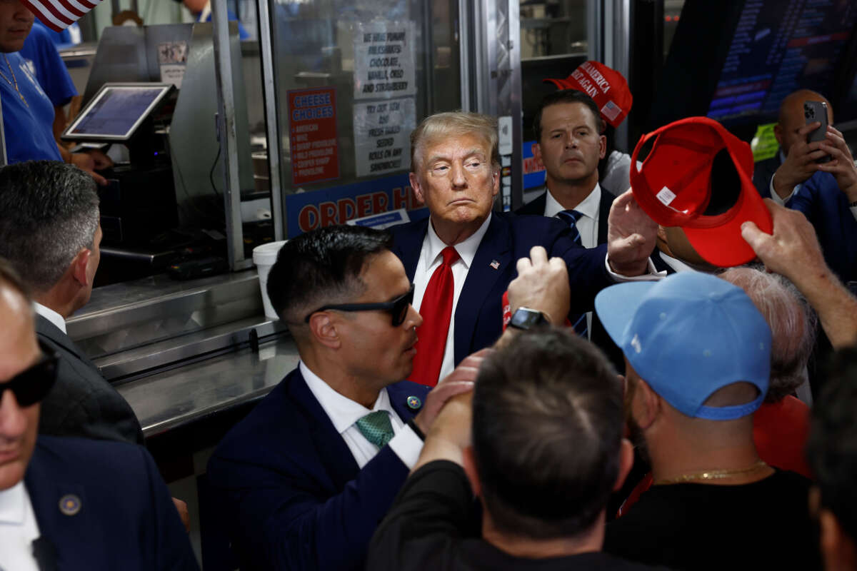 Former President Donald Trump visits local sandwich stop Tony and Nick's steaks on June 22, 2024, in Philadelphia, Pennsylvania.