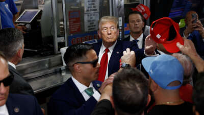 Former President Donald Trump visits local sandwich stop Tony and Nick's steaks on June 22, 2024, in Philadelphia, Pennsylvania.